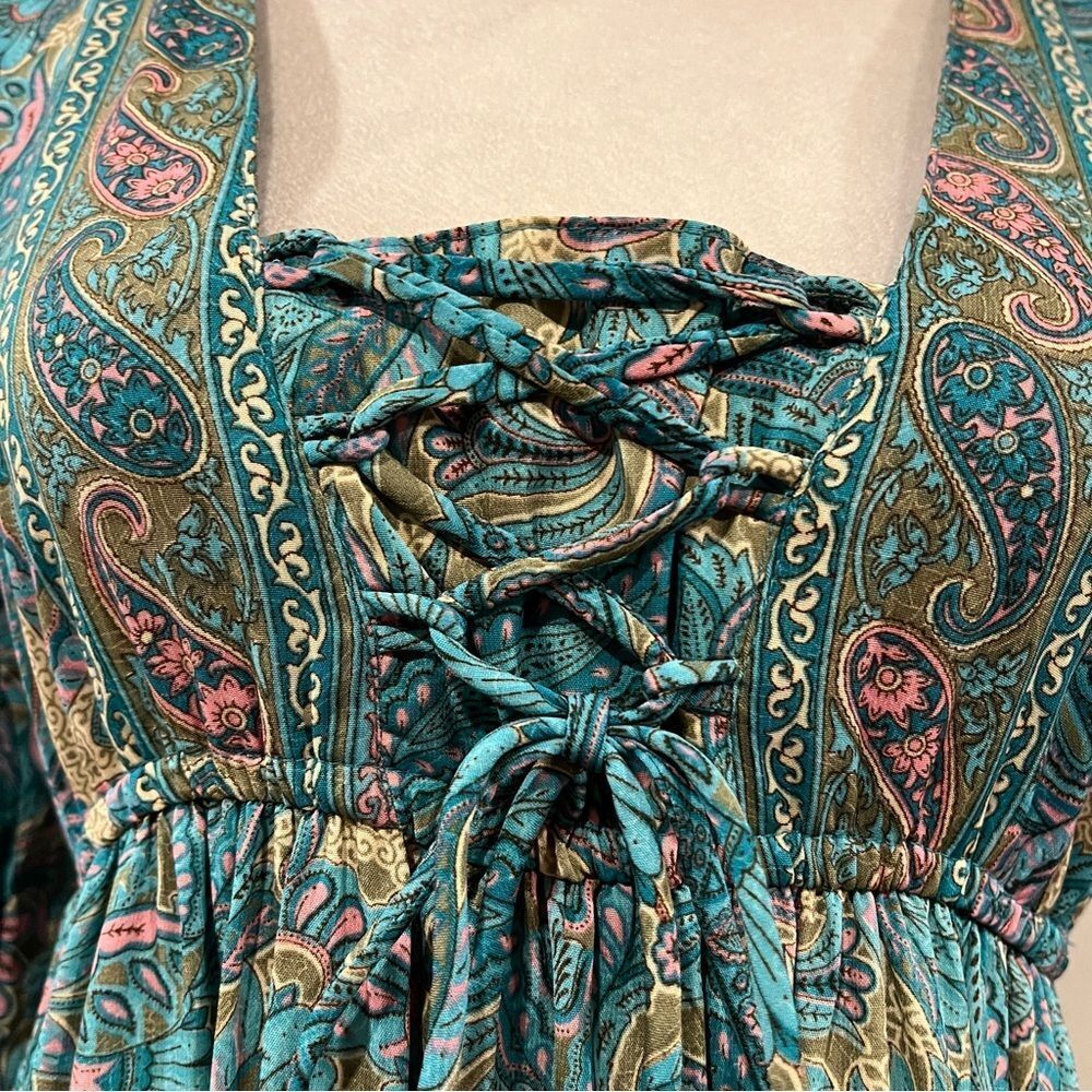 Boemo Anthropologie Turquoise Paisley Bohemian Peasant Maxi Boho Dress s‎ medium - Picture 4 of 12